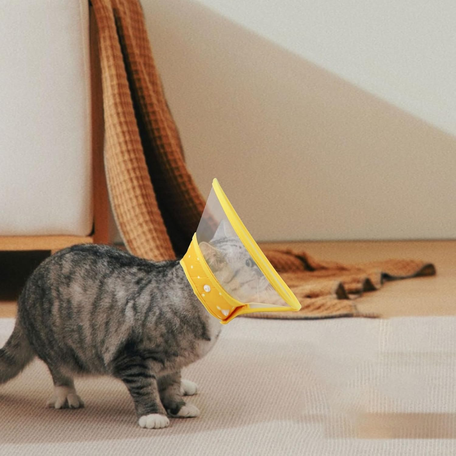 Pet Cone Recovery Dog Cone Adjustable Dog Collar Clear Padded Collar with Breathable Soft Edge, Plastic Puppy Cone Protect the Neck Surgery Recovery, for Cats and Puppies (Yellow, L) image number 4
