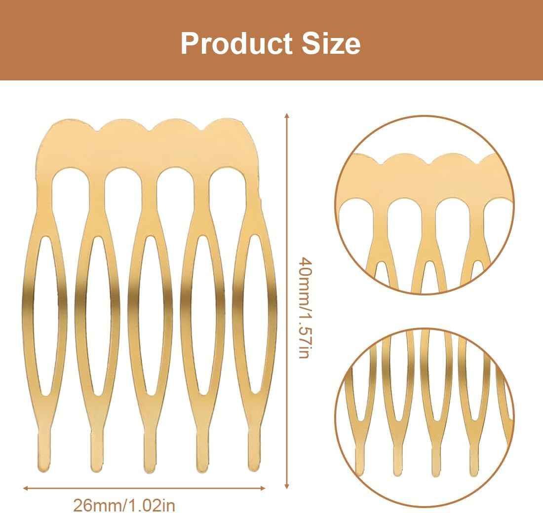 Pack of 20 Teeth Metal Side Hair Combs Plain Wire Sliding Combs Wedding Bridal Veil Combs Decorative Headpiece French Twist Updo Chignon Bun Clips image number 5