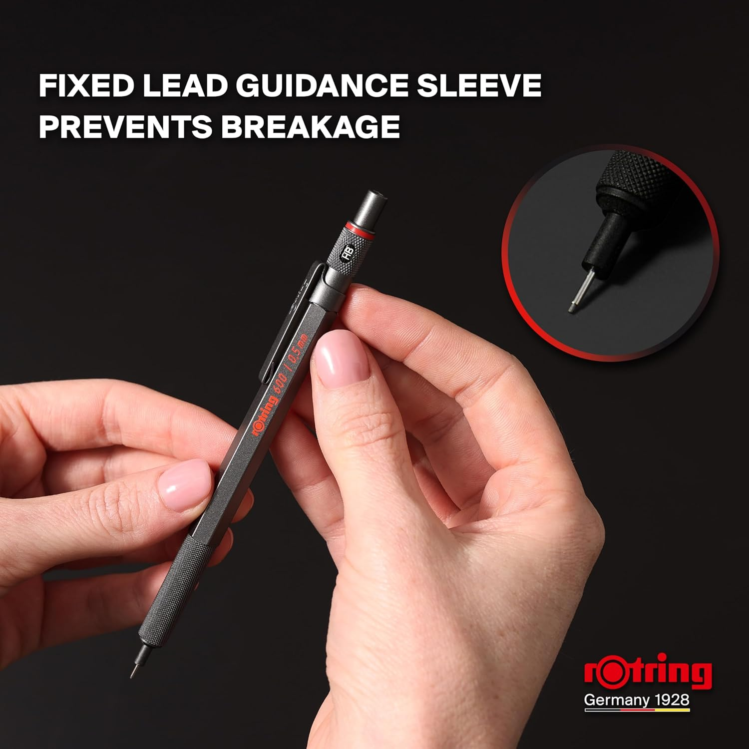 Rotring 500 Mechanical Pencil | 0.5Mm HB Lead | Green Hexagonal Plastic Barrel and Non-Slip Textured Metal Grip image number 2