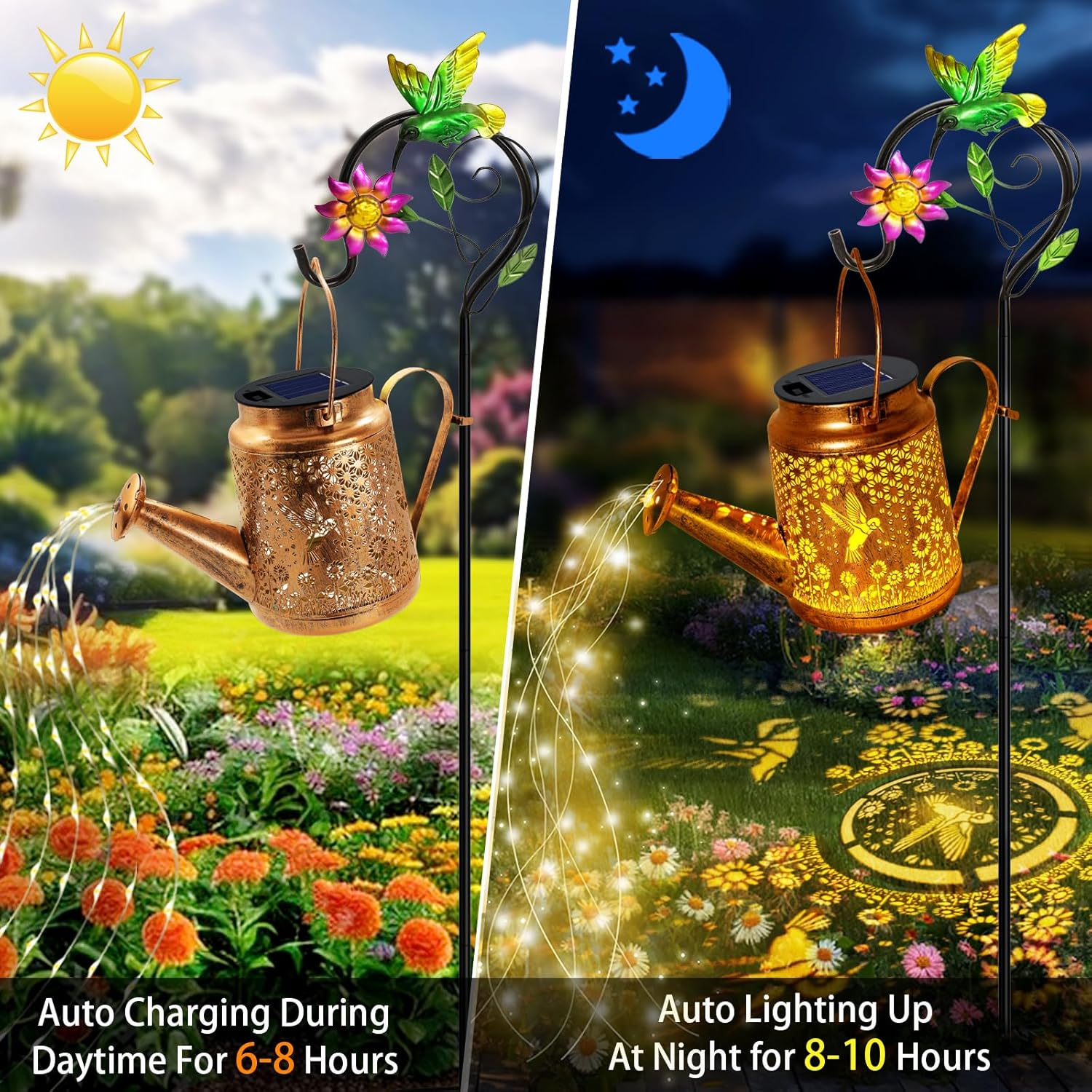 Solar Watering Can Lights, Hummingbird Hanging Lanterns Outdoor, Gardening Gifts for Mom Women Grandma Birthday, Waterproof Solar Lights Garden Decor for outside Yard Art Patio Porch Lawn Backyard image number 3