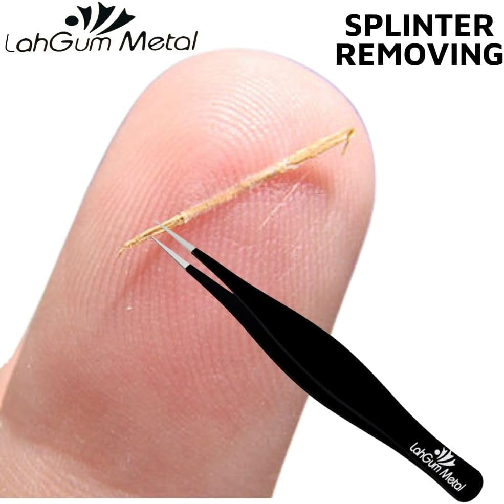 Super Sharp Pointed Tweezers Precision Fine Point Tip Ingrown Hair Removal Kit - Extra Thin Stainless Facial Hair Remover for Face