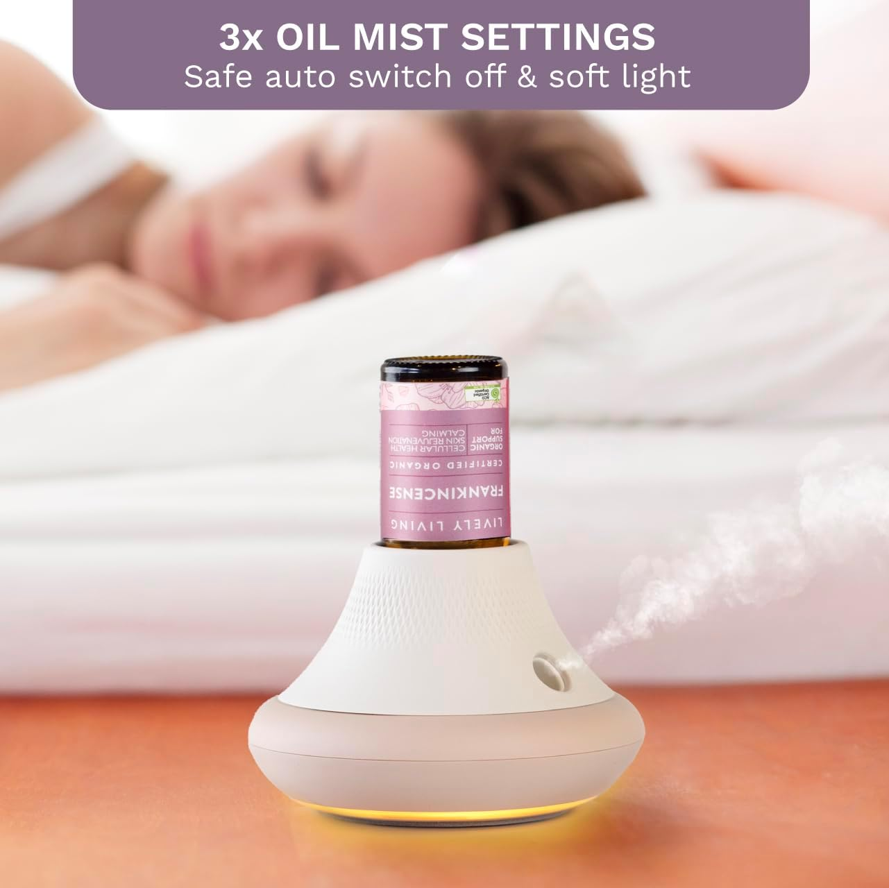 Lively Living Aroma Oil Waterless Diffuser + Oil - (10Ml) Frankinsence Organic Essential Oil USB Rechargeable Battery Operated, Cordless Diffuser, Portable, Wireless & Noiseless with 3 Mist Settings image number 4