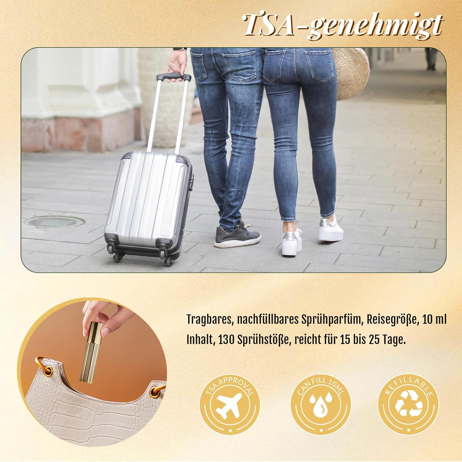 JOOMOKO Perfume Filler 10 Ml Perfume Atomiser Refillable Empty Perfume Bottles Perfume Atomiser for Travel, Perfume Travel Atomiser Perfume Bottles Atomiser for Women Men (Gold & Green) image number 3