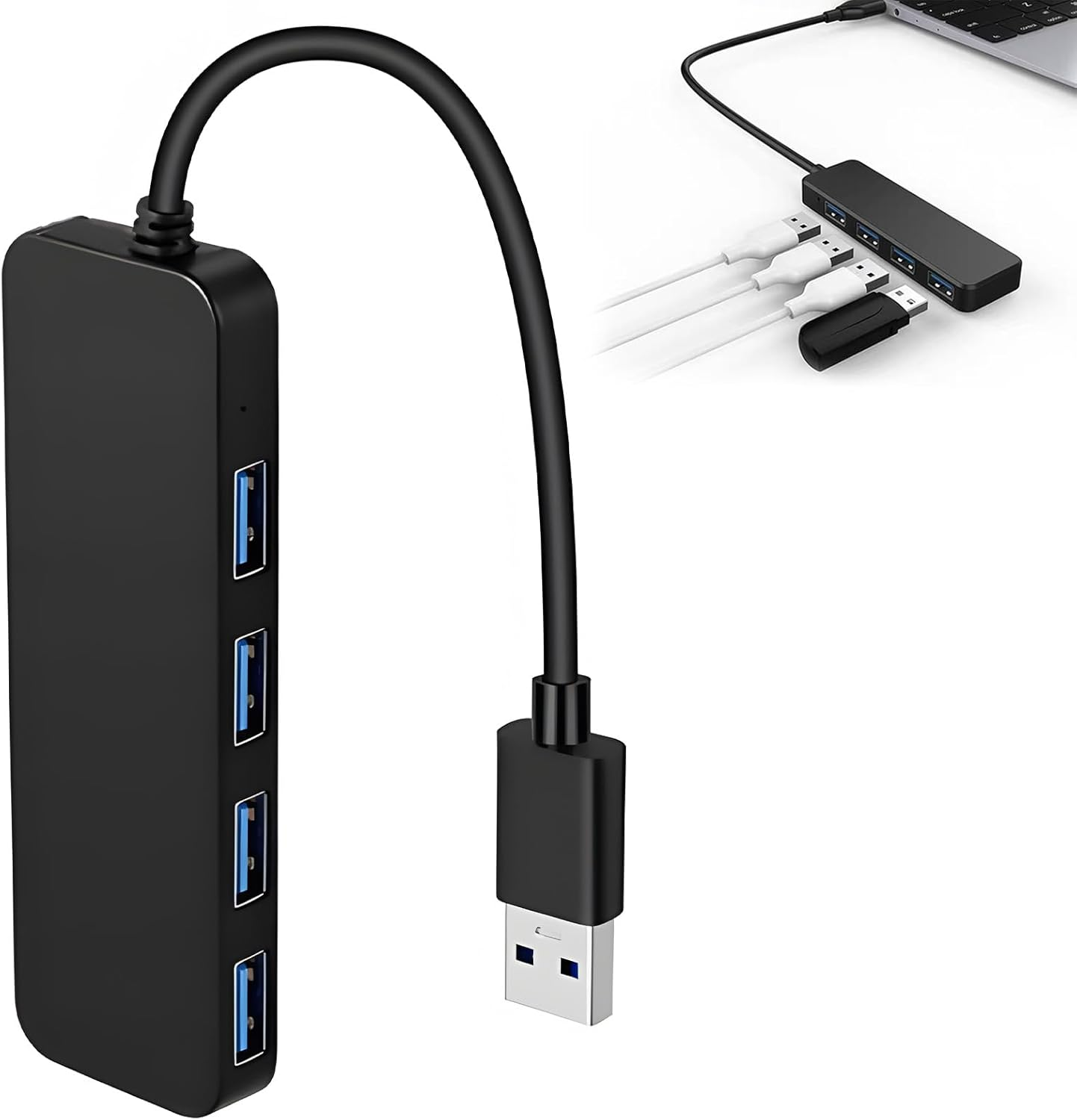 4 Ports USB 3.0 Hub, Type a Splitter Multiport Adapter Splitter Extender - High Speed Data Transfer Expansion - Plug Play Portable Design - Laptop Desktop Computer Accessories Docking Station image number 2