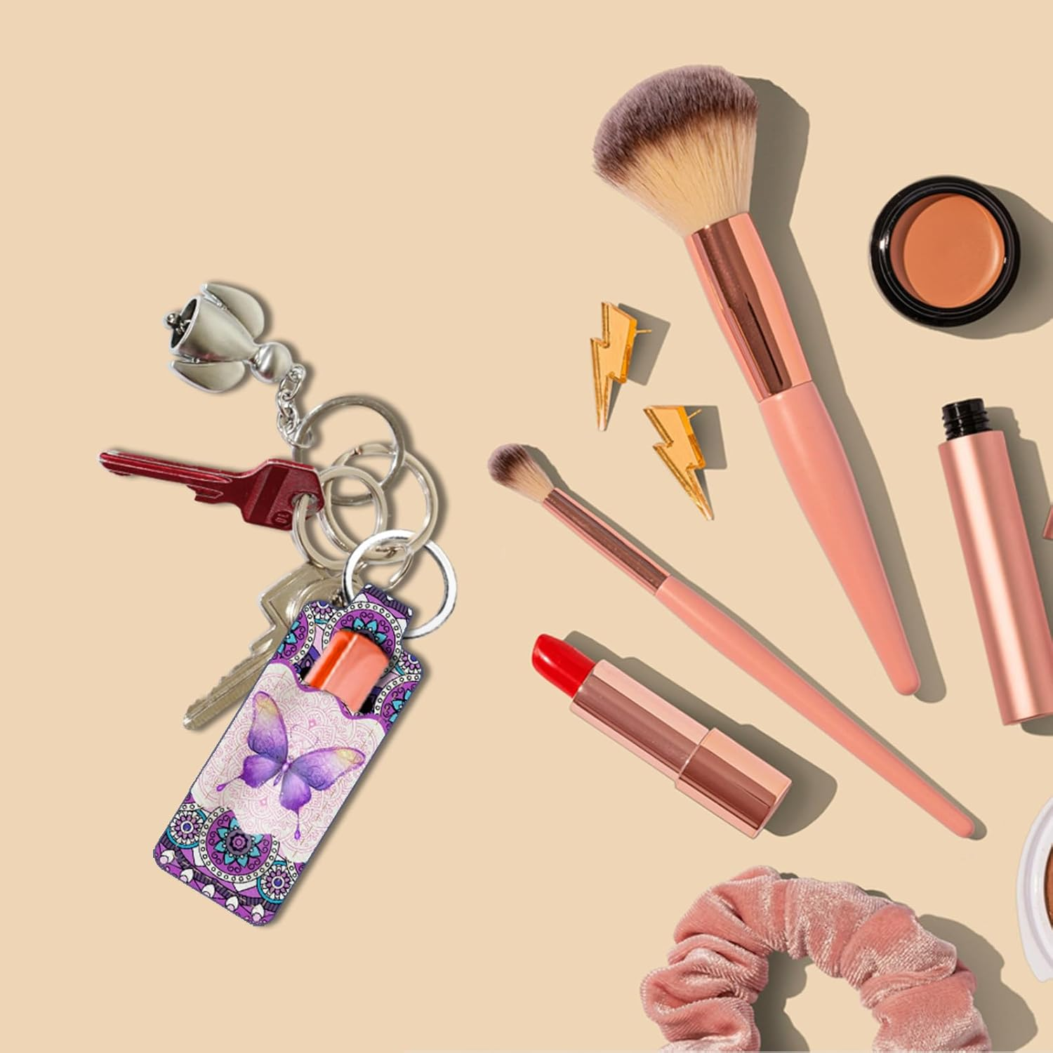 FREEBLOSS 2Pcs Chapstick Holder Keychain Lip Balm Holder Keychain Lightweight Lipstick Sleeve Pouch with Mandala and Butterfly Pattern for Women Girls 9.6X3.8Cm image number 1