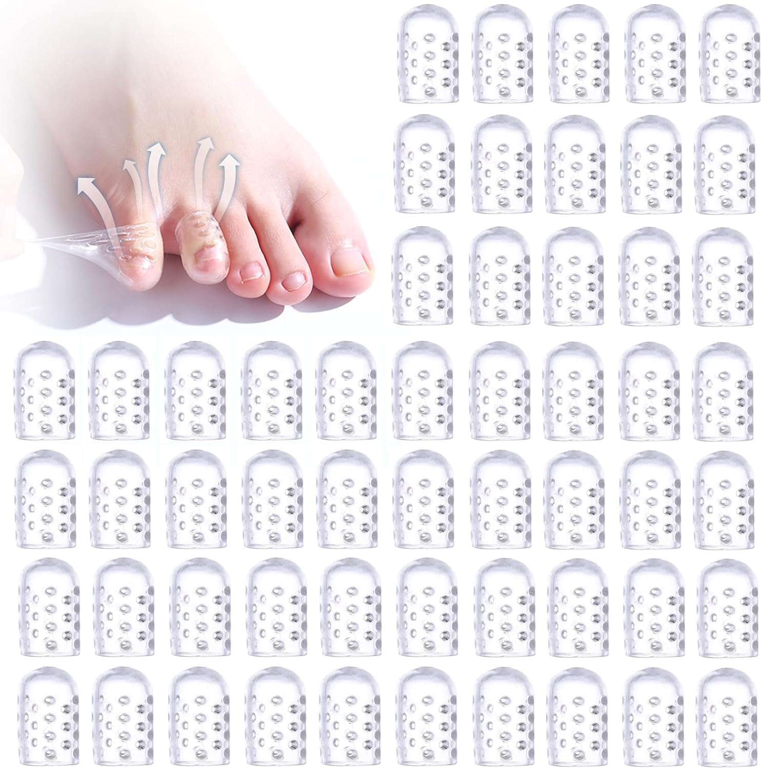 50 Pcs Silicone Toe Protectors Women, Gel Anti-Friction Toe Protector Breathable, Soft Clear Little Toe Protectors Women, Toe Sleeves for Corns, Blisters and Pain Relief (White) image number 6