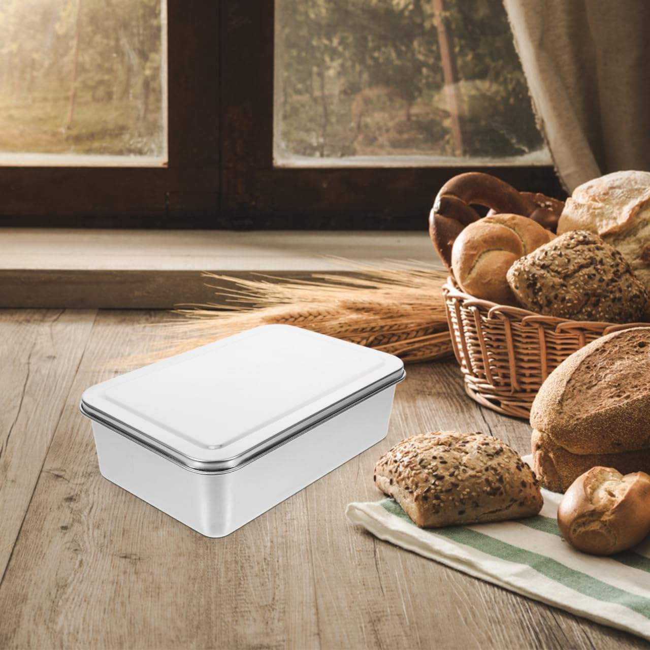 Alipis Stainless Steel Baking Pan with Lid Rectangle Cake Pan Lasagna Pan Metal Baking Tray Cake Box Bakeware for Brownies Cake image number 4