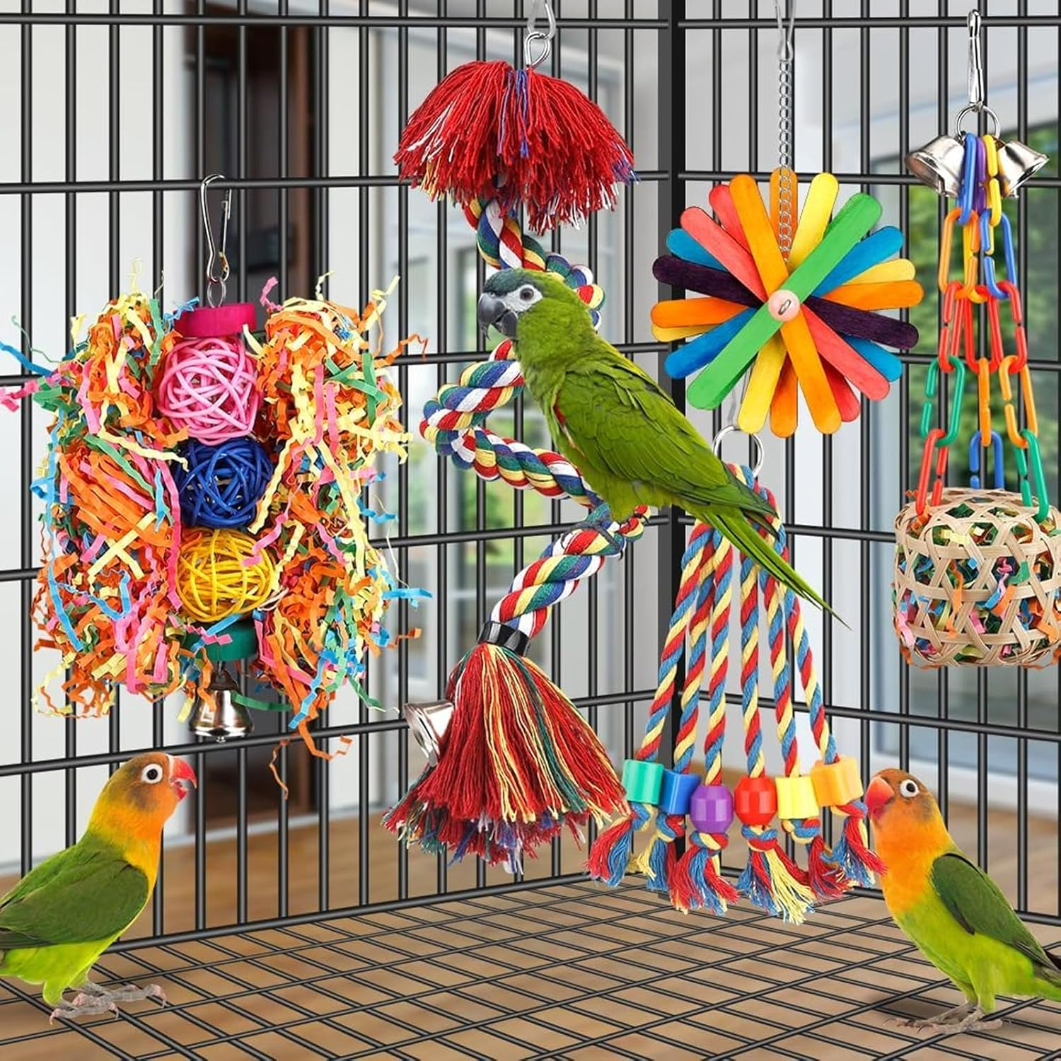 Weidllys Bird Toys Chewing Shredding Foraging Toys Parakeet Toy Parrot Swing Climbing Standing Hanging Toys Bird Cage Accessories for Conure Cockatiel Budgies Lovebird image number 4