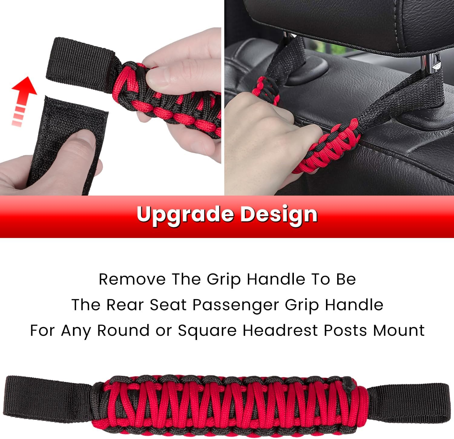 4 X Roll Bar Grab Handles Grip Handle for Jeep Wrangler JK JKU JL JLU TJ YJ Sports Sahara Freedom Rubicon Unlimited Gladiator JT 1955-2023 UTV ATV Premium 550 Paracord Interior Accessories (Red) - Green image number 4