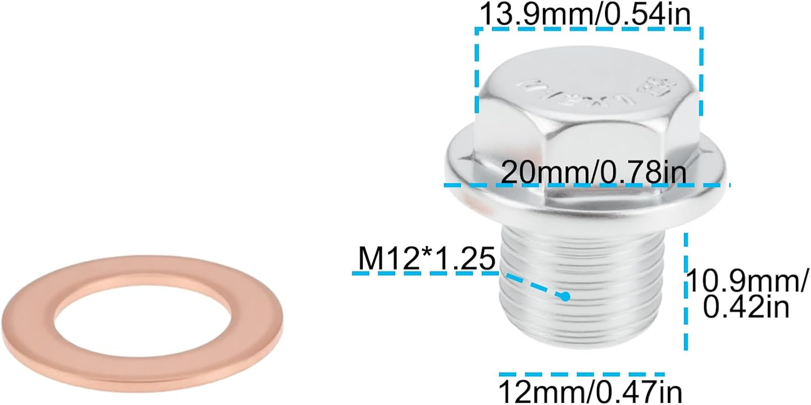 VGOL 2Pcs M12X1.25 Engine Oil Pan Sump Plug Bolt 9034112012 90341-12012 Compatible with Lexus Gs200T 2.0L Turbo 2016-2017