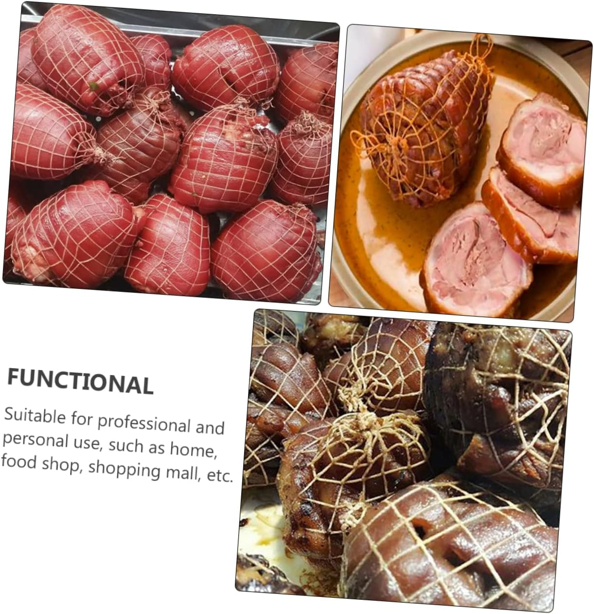 Cabilock Salami Netting 4 Rolls Meat Netting Roll Ham Sock Cotton Netting Meat Butcher Twine Net Meat Netting Roll Meat Kitchen Baking Supplies (1M+) Ham Netting Roll image number 3
