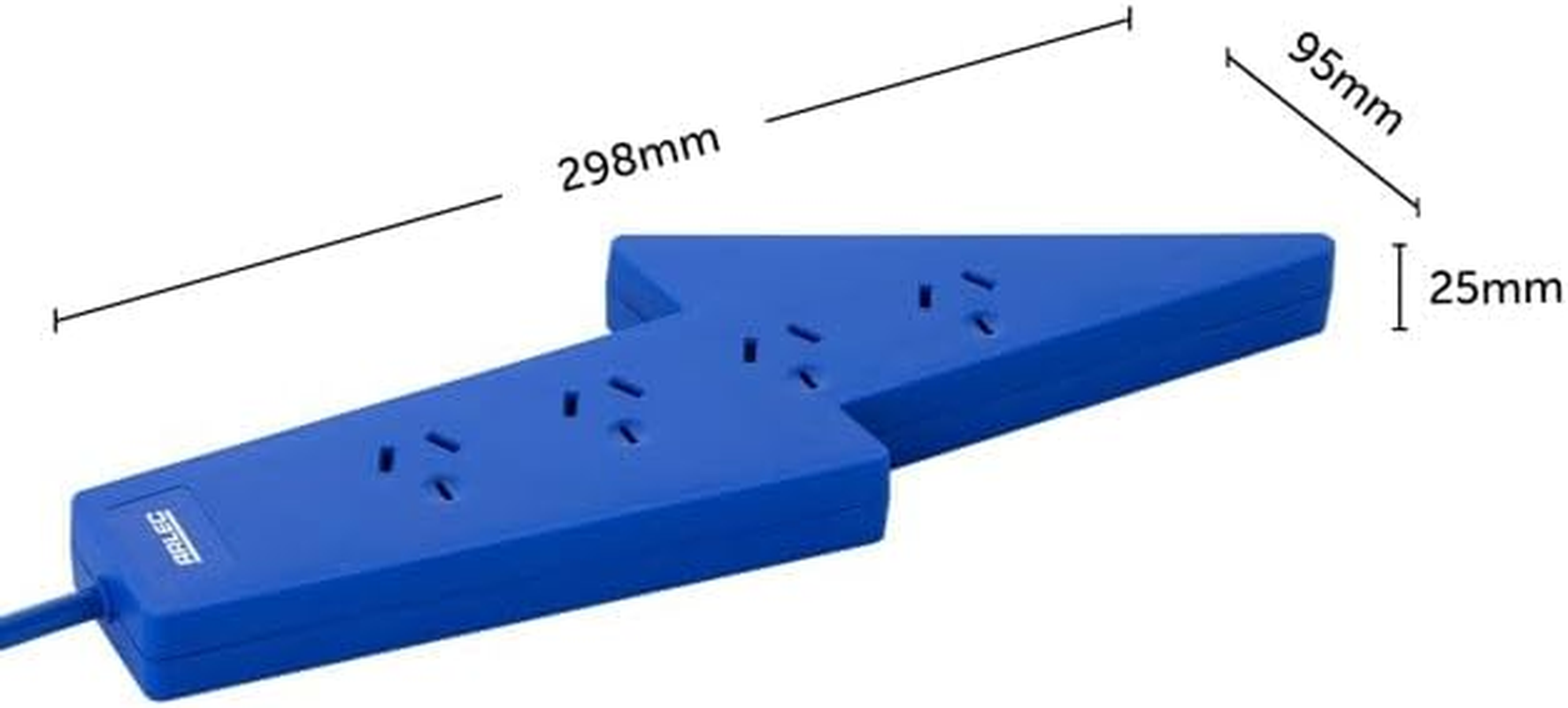 Arlec 4 Outlet Power Board with Overload Protection, 90Cm Cord, Blue Lightning Design image number 1
