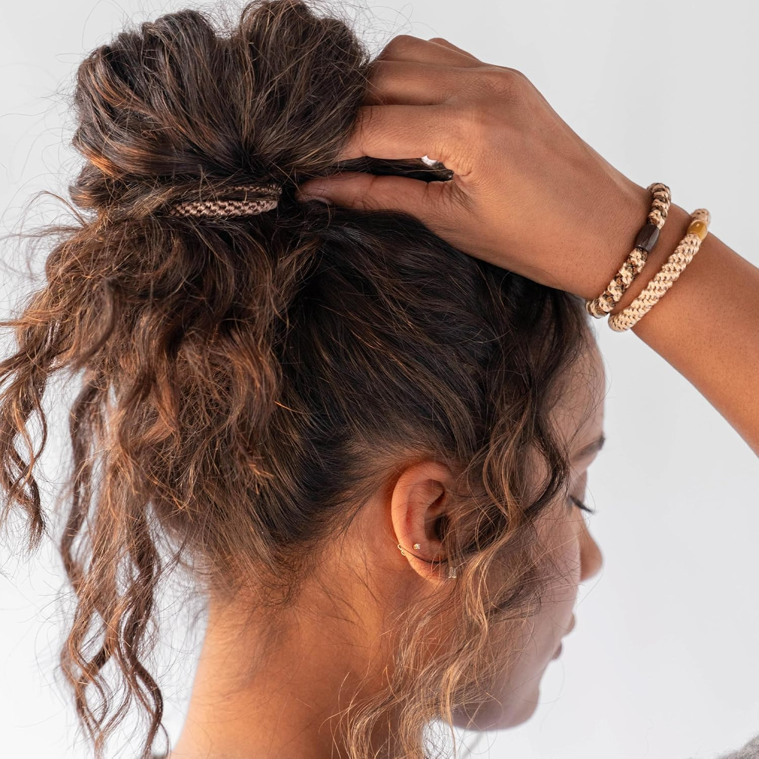 Beige and Brown Hair Ties for Thick Hair, Grab & Go Ponytail Holders, 8 Pack, Oatmeal, Thick No-Crease Bands with Strong Hold, Damage-Free Design, Warm Neutral Blend | L. Erickson - Lily Pad image number 5