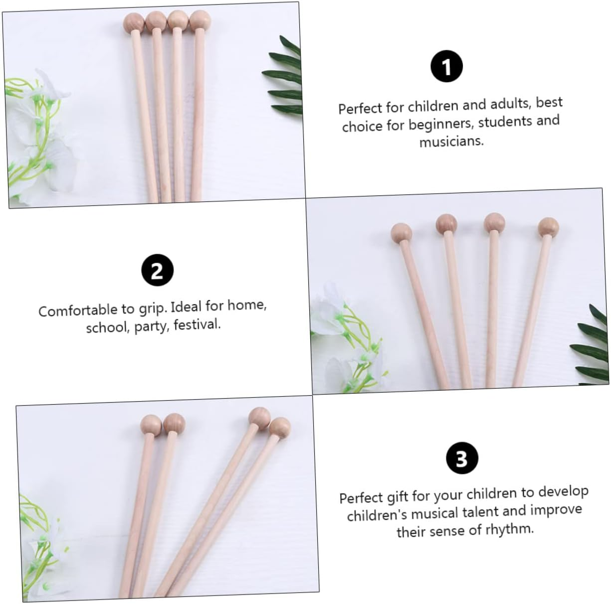 Totority 12Pcs Percussion Hammer Drum Stick Drum Sticks Kids Drum Stick round Head Hammer Wood Block Sticks Timpani Mallets Cymbal Mallets Mallets Child Xylophone Aldult image number 5