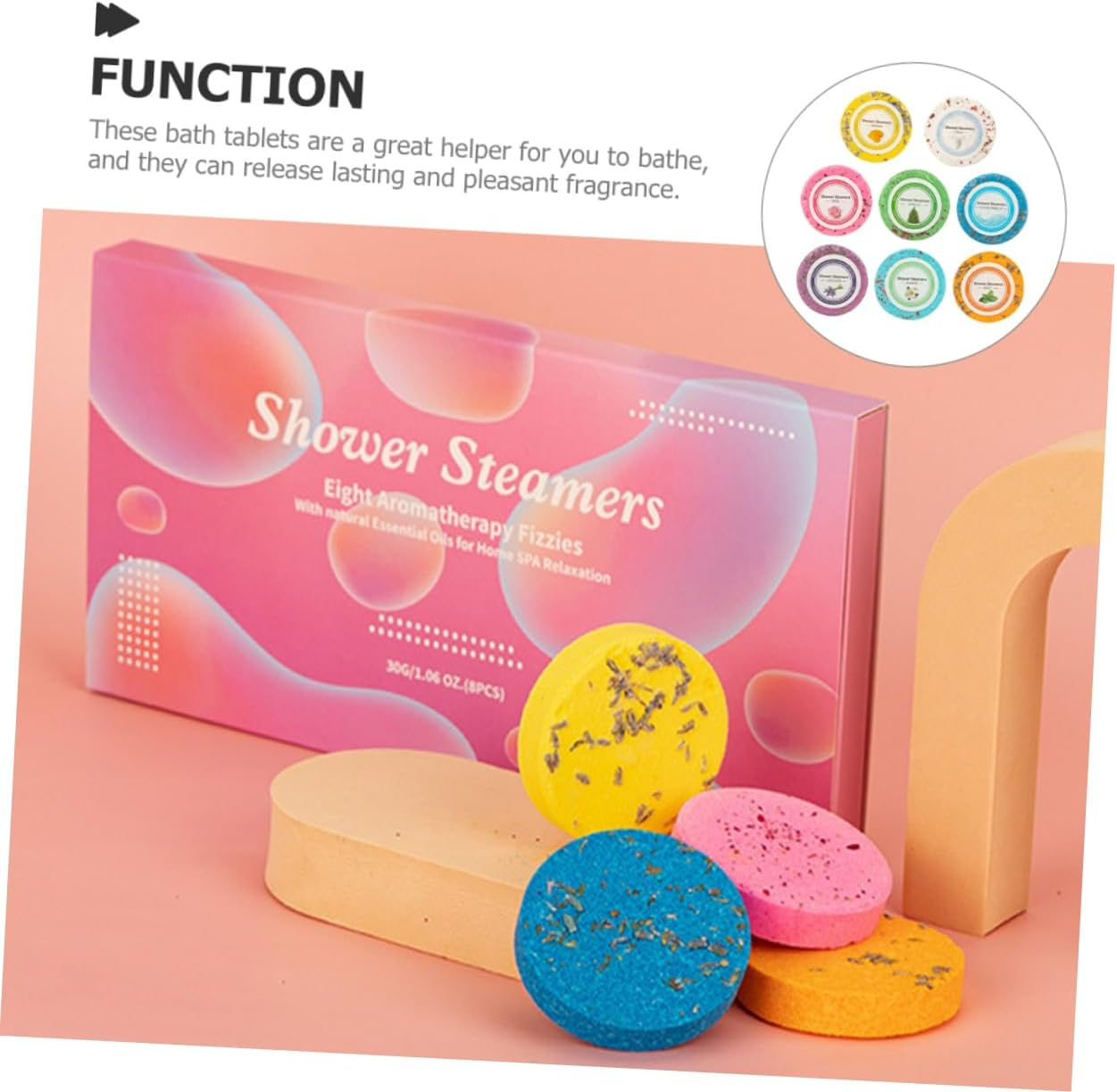 BAZEITFLOW Aromatherapy Bath Tablets 8-Piece Set Natural Essential Oil Shower Tablets Relaxing Bath Drops for Spa Experience for Women and Giving image number 4