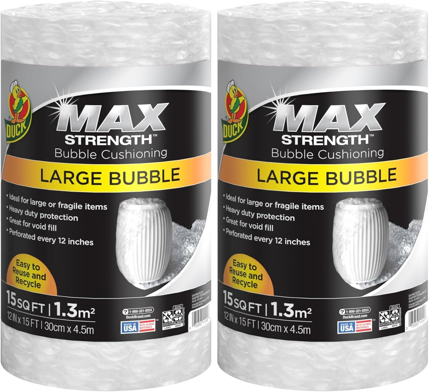 Duck Brand Bubble Wrap Cushioning, Large Bubbles, 12 Inches X 15 Feet, Single Roll (1304499) image number 1