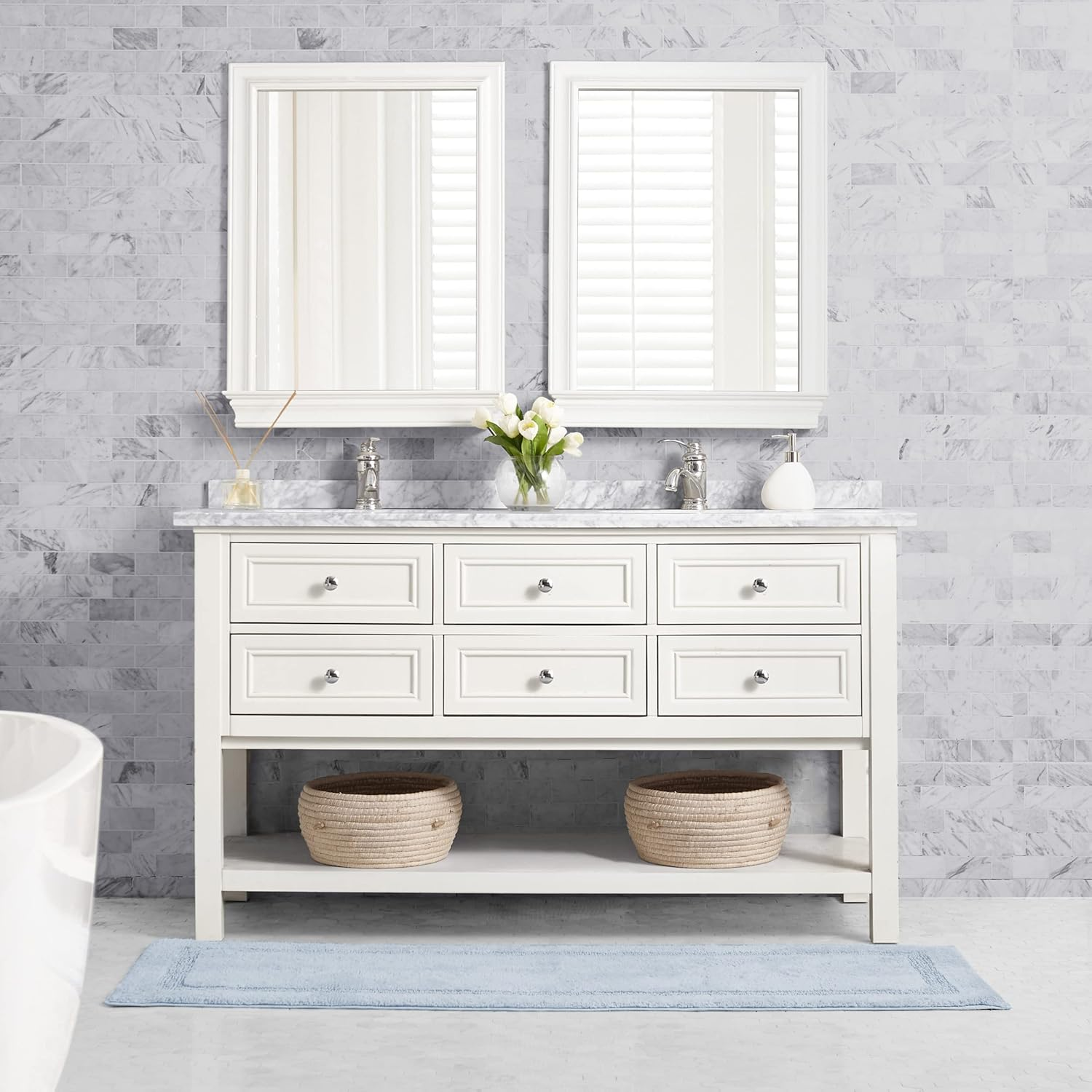 Nautica - Bathroom Rugs, Soft & Absorbent Cotton Bath Mat, Modern Bathroom Decor (Ton White, 2 Piece)