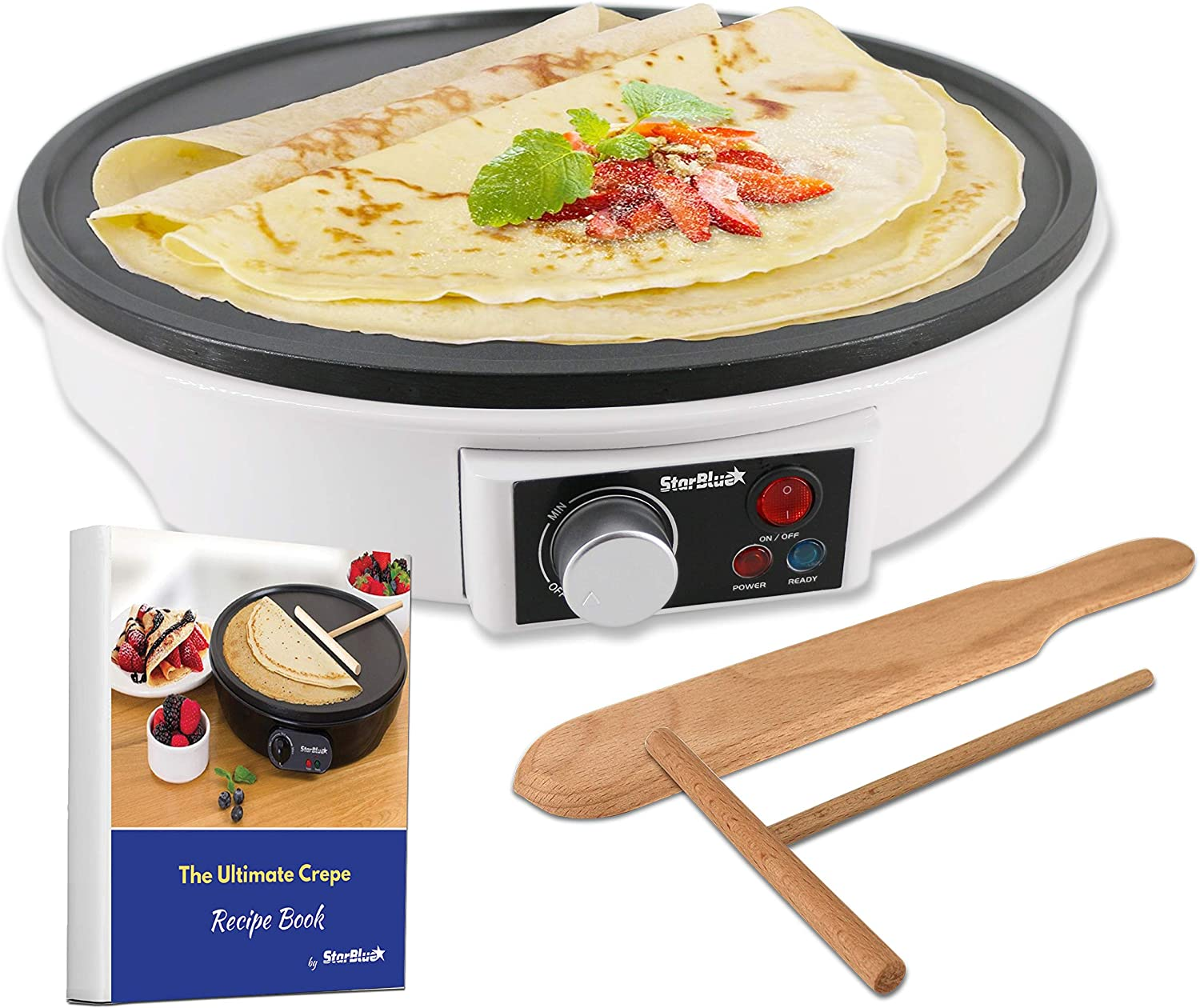 30.5Cm Electric Pancake & Crepe Maker by Starblue with FREE Recipes E-Book and Wooden Spatula - AC 220-240V 50/60Hz 1000W, UK Plug, Australia Adapter Included image number 3