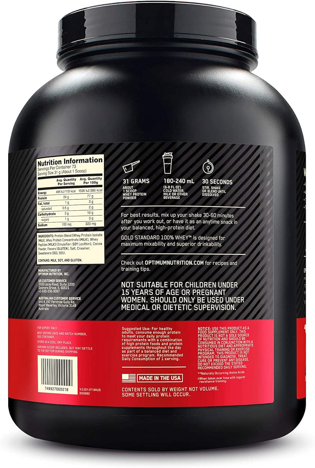 OPTIMUM NUTRITION Gold Standard 100% Whey Protein Powder, Chocolate Malt, 2.27Kg - [2024/2025 Plastic Neck Band Packaging May Vary] image number 5