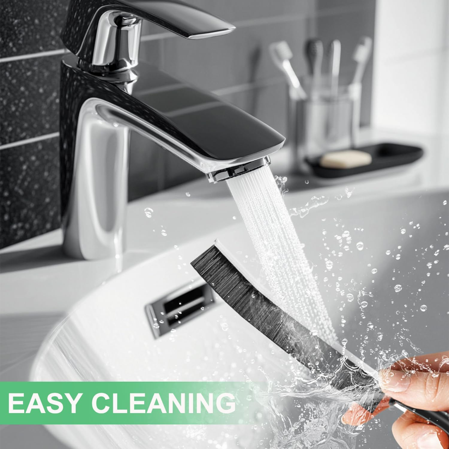 Crevice Cleaning Brush, Hard Bristle Cleaning Supplies, Grout Brush, Crevice Cleaning Tool, Household Cleaning Brushes, Gap Cleaning Brushes for Toilet, Bathroom, Bathtub, Sink, Window（6Pcs Black） image number 1