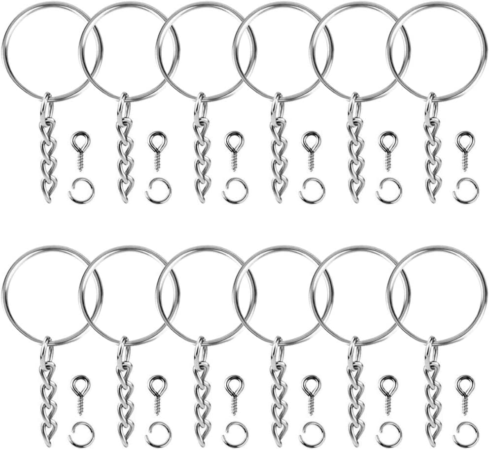 Keychain Rings Kit for Crafts Gold, PAXCOO Includes 100Pcs Split Key Ring with Chain, 100Pcs Jump Rings and 100Pcs Screw Eye Pins for Resin Keychain Making
