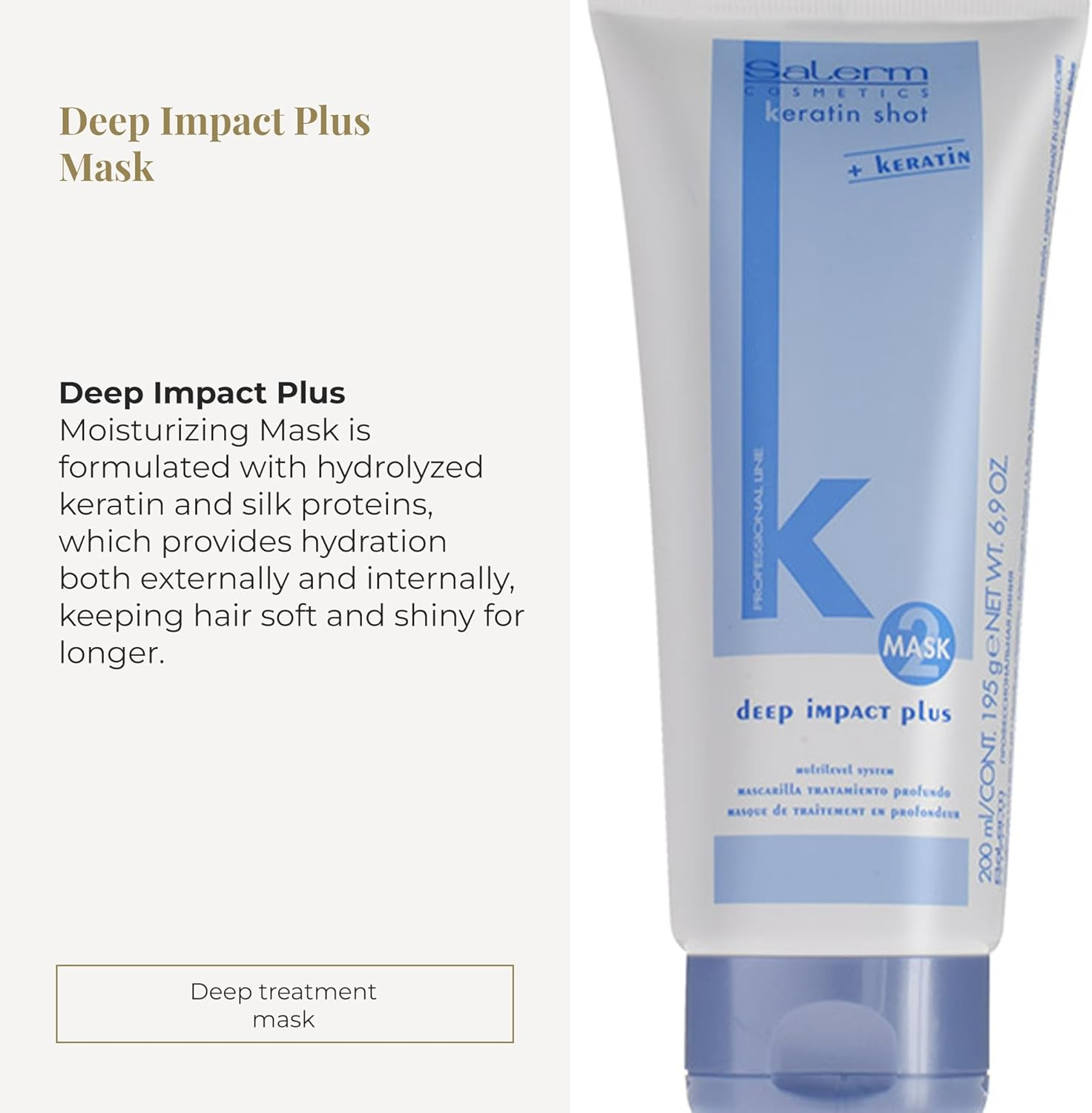 SALERM - Hydrating Hair Mask - Deep Impact plus - 200 Ml - Deep Hair Hydration - for Use after Keratin Shot + Keramix Treatment - Smooth and Straight Hair image number 4