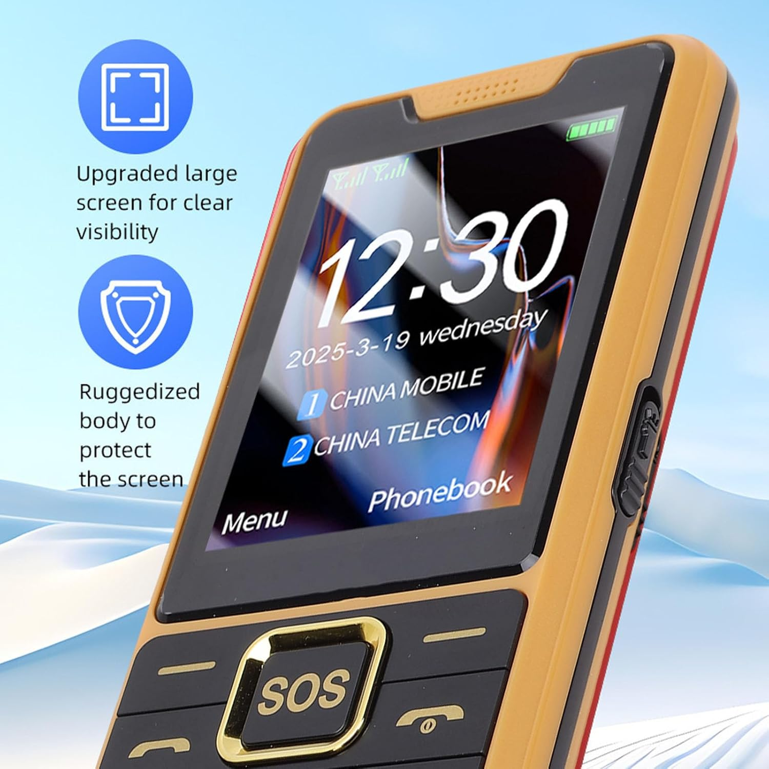 Generic 4G Cell Phone for Seniors, 2.6In HD Screen Dual SIM Mobile Phone for Elderly, Old Phone with 2500Mah Battery, Large Buttons, 0.13MP Camera, LED Flashlight & FM Radio (Gold) image number 6