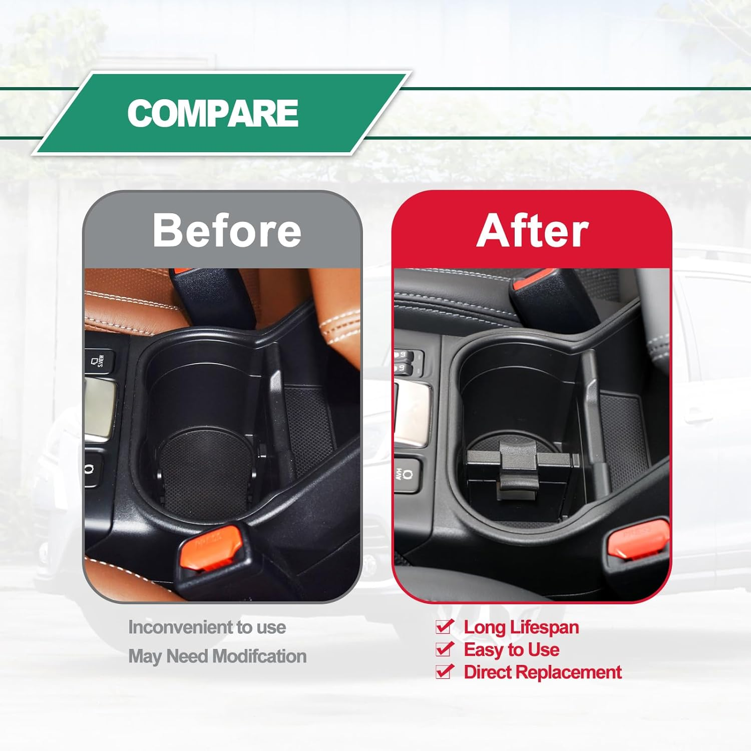 Vrasly Center Console Cup Holder Insert Divider Compatible with Subaru Forester 2014 2015 2016 2017 2018 2019 Year, Outback 2010 2011 2012 2013 2014 Replace 92118AJ000 92118AJ001 image number 3