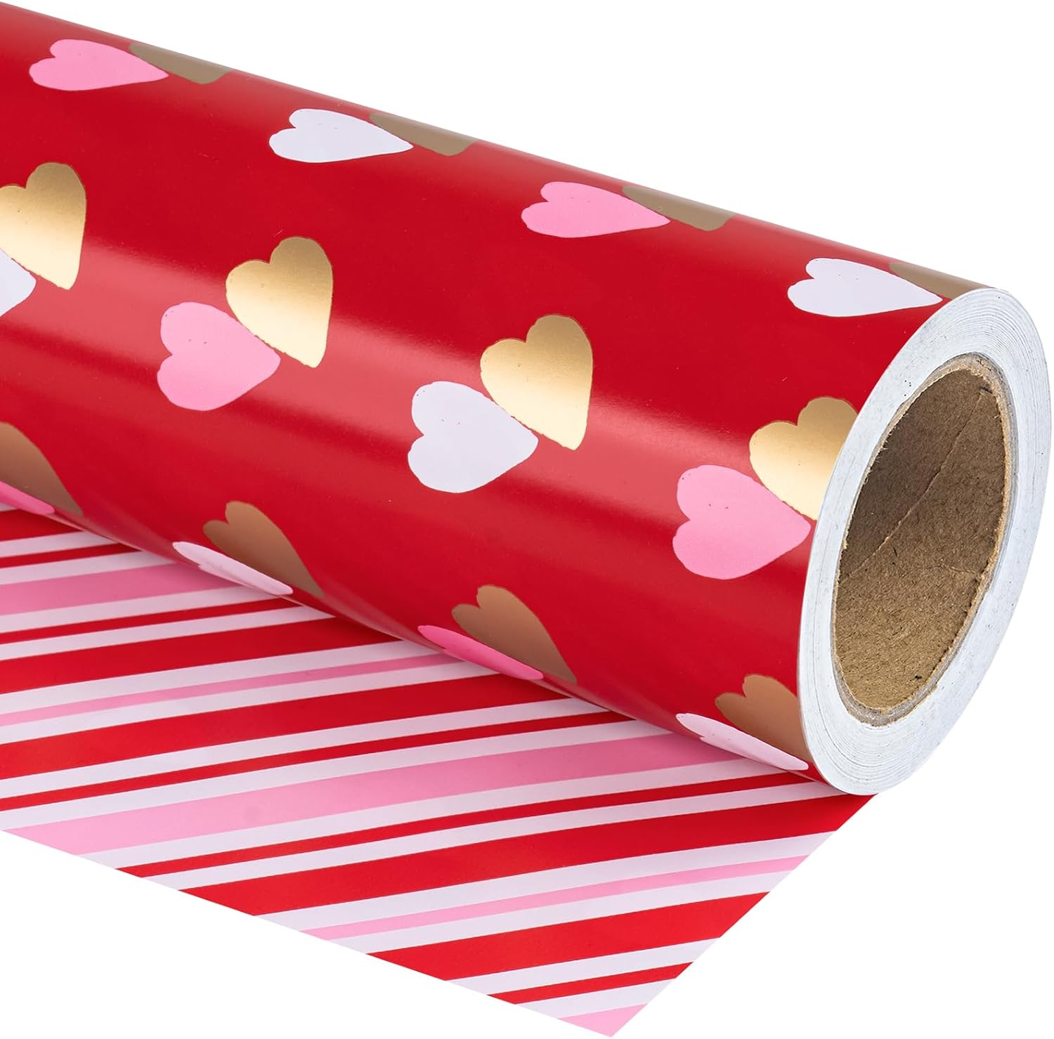 WRAPAHOLIC Reversible Valentine'S Day Wrapping Paper - Mini Roll - 17 Inch X 33 Feet - Double Love Heart Design for Wedding, Anniversary, Birthday, Holiday, Party image number 4