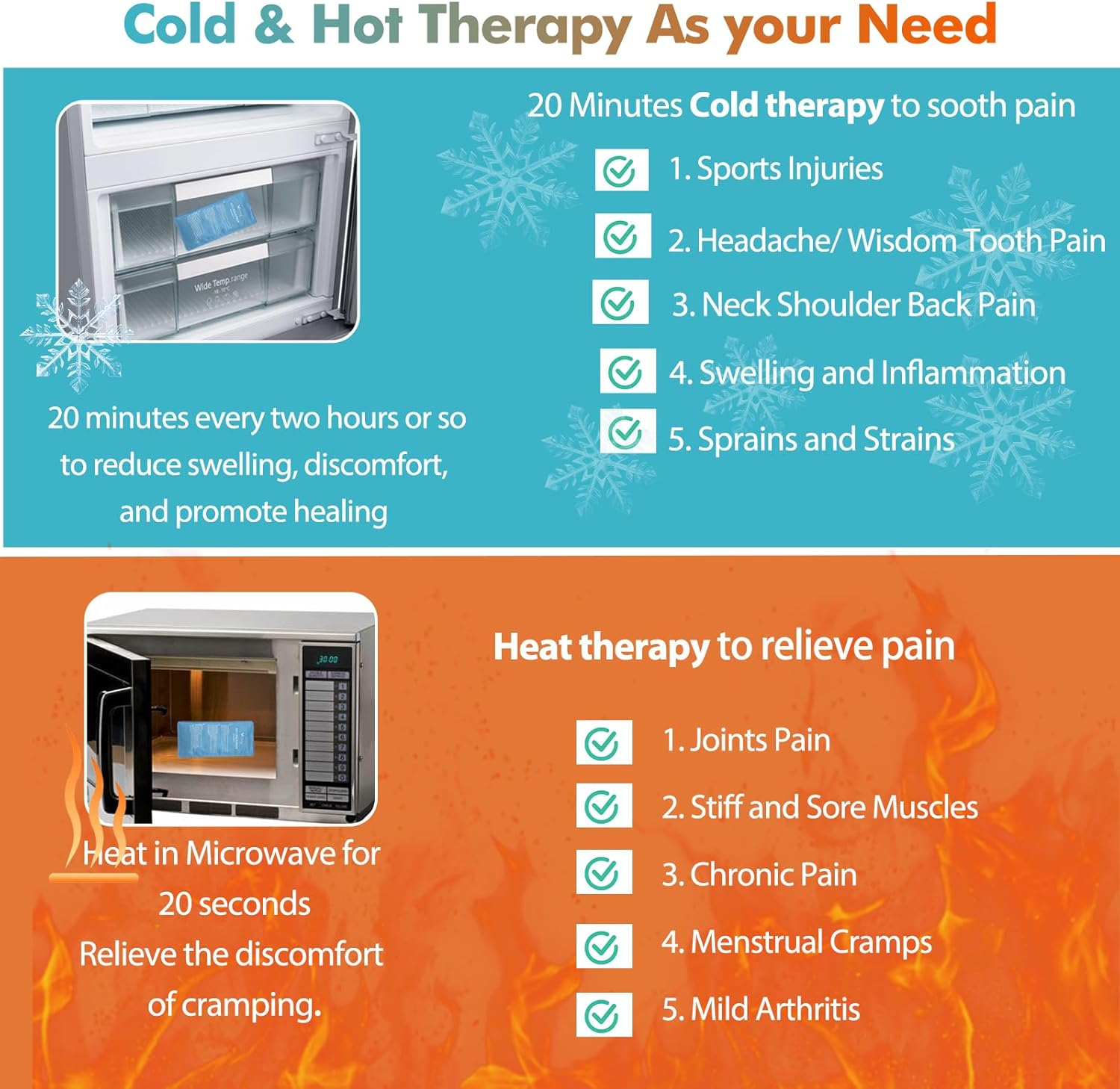 Vecozey Reusable Gel Ice Packs for Injuries 2 Packs 28 X 13 Cm Hot and Cold Compress with 1 Adjustable Wrap for Knee, Back, Joint and Muscle Pain Relief, Sports Injury Recovery Cold Heat Pack Blue image number 4