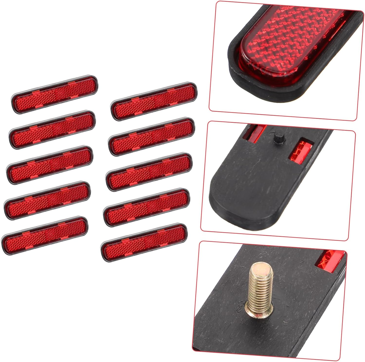 10Pcs Red Oval Screw-On Safety Reflectors for Motorcycle Truck Trailer with Plastic Reflective Panels, High Visibility Warning Signs for Driveway and Roadside Use