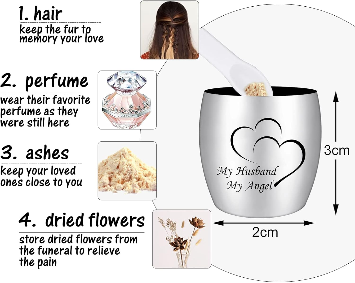 Small Keepsake Urns for Human Ashes Mini Cremation Urns for Ashes Stainless Steel Memorial Ashes Holder-My Husband My Angel image number 2