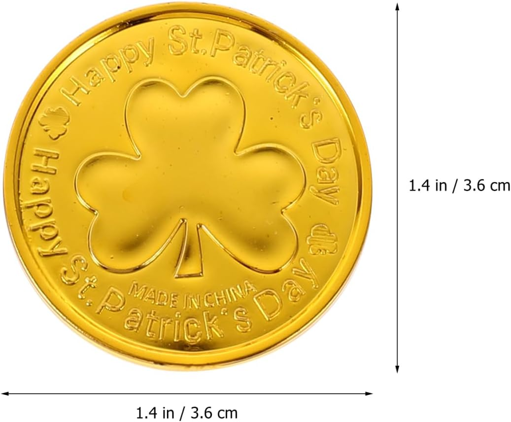 Ibasenice 100Pcs Coin St. Patricks Day Table Decor Practical Shamrock Coin Chocolate Coins Clovers Coins Golden Green Lucky Coins Toy Festival Supplies Make up Plastic image number 2