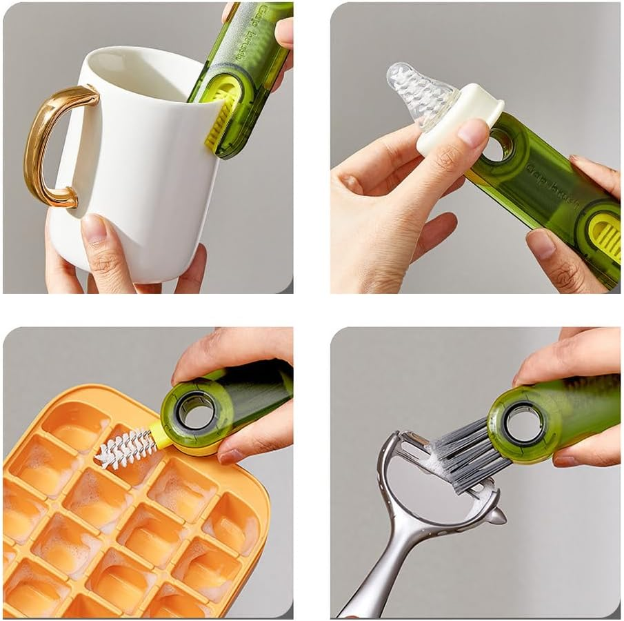 3 In1 Green Tiny Bottle Cup Lid Detail Brush Multi-Functional Plastic Cleaning Brush - Blue X2 image number 4