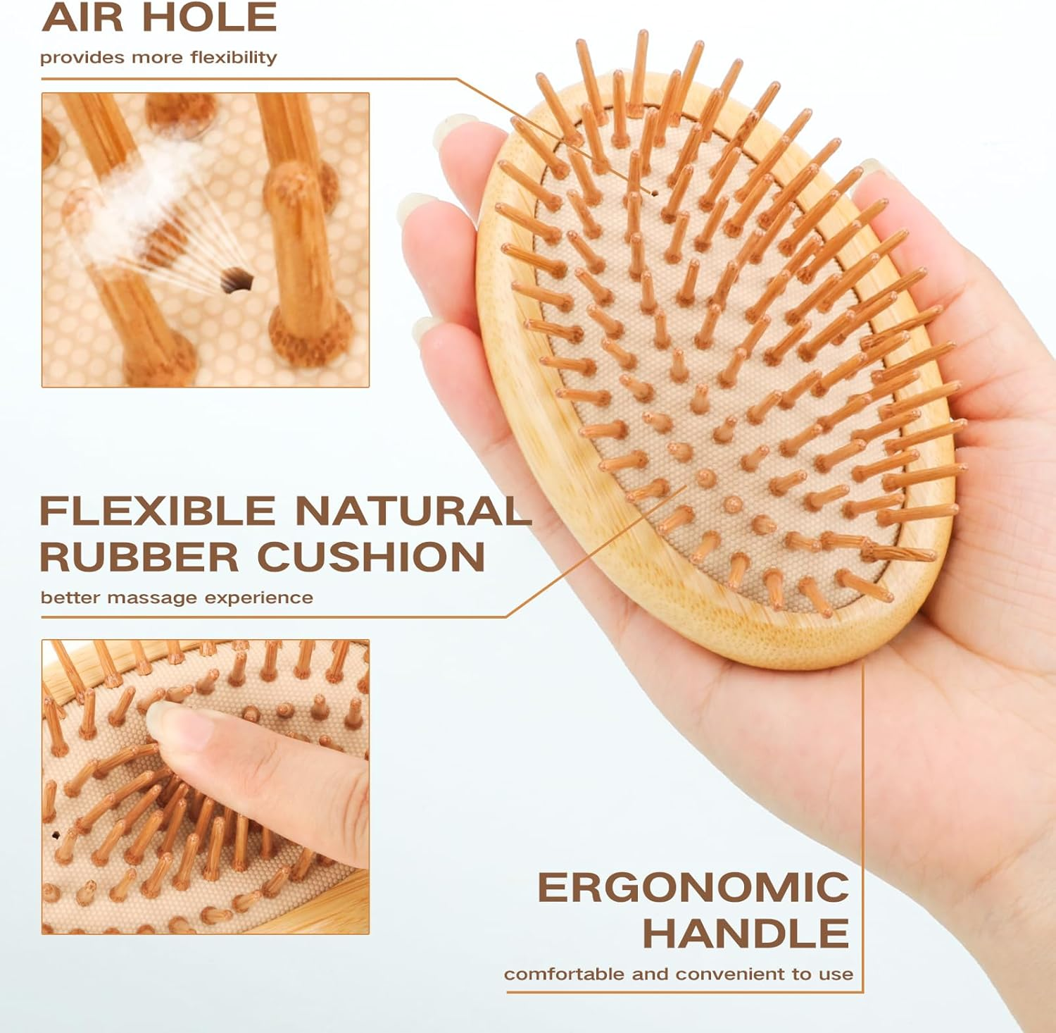 Bamboo Brush for Hair Growth(No Handle Design) Combetter, Natural Wood Brush, Mini Hair Scalp Massager Bamboo Bristles Detangling Hairbrush for Women, Men &Kids image number 6