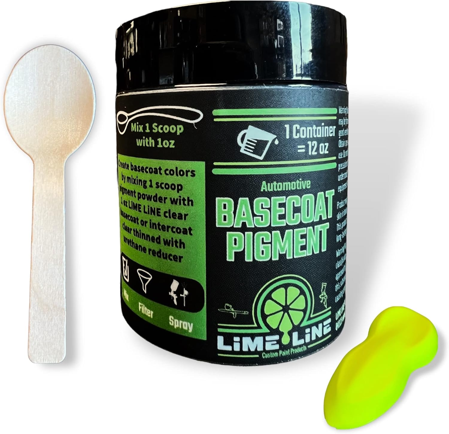 Lime Line Base Coat Maker Pigment Powder, Automotive Grade, Basecoat (Yellow Glow in the Dark) - Bright Green image number 4