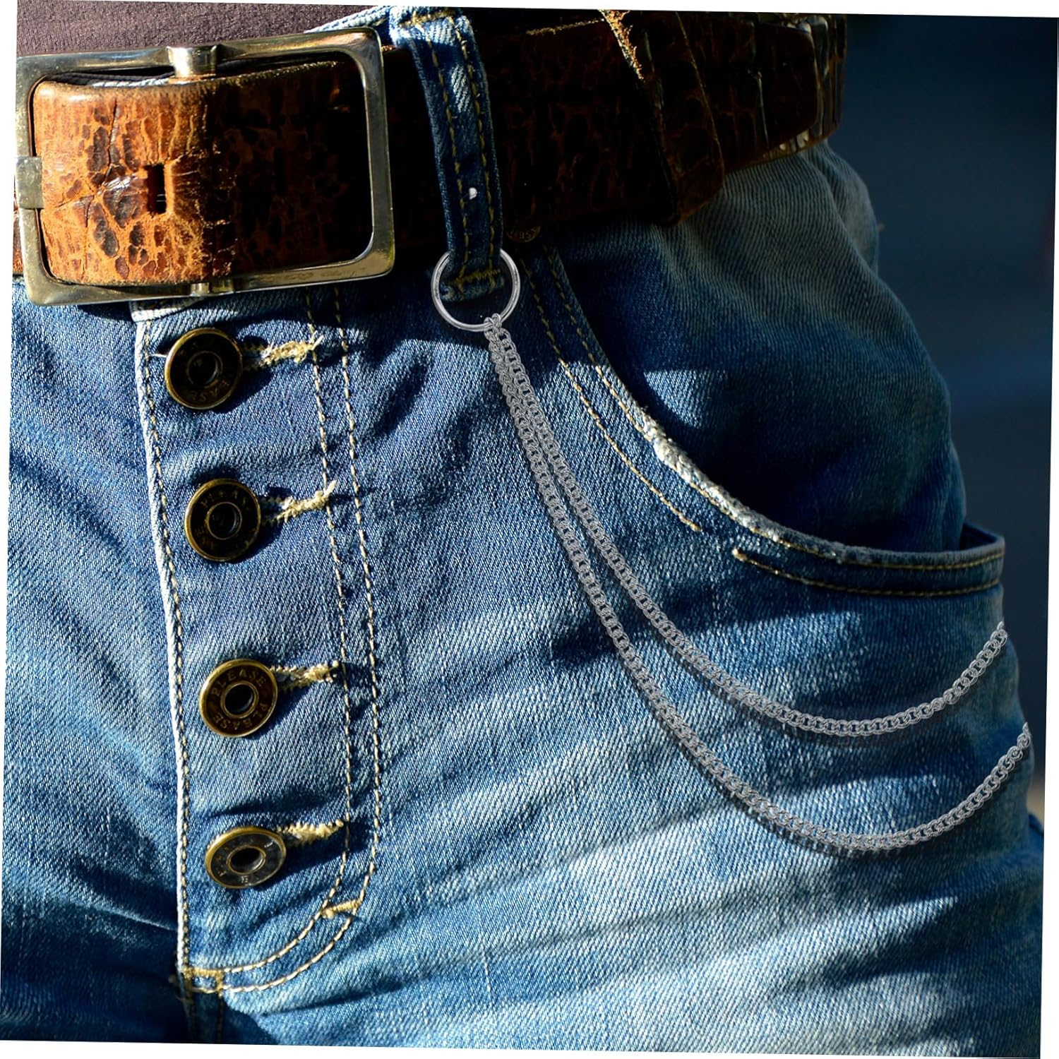 HEALEEP Punk Style Metal Pants Chain for Men Fade-Resistant Waist Decoration Easy Attachment Detachment Accessory for Jeans and Streetwear image number 6