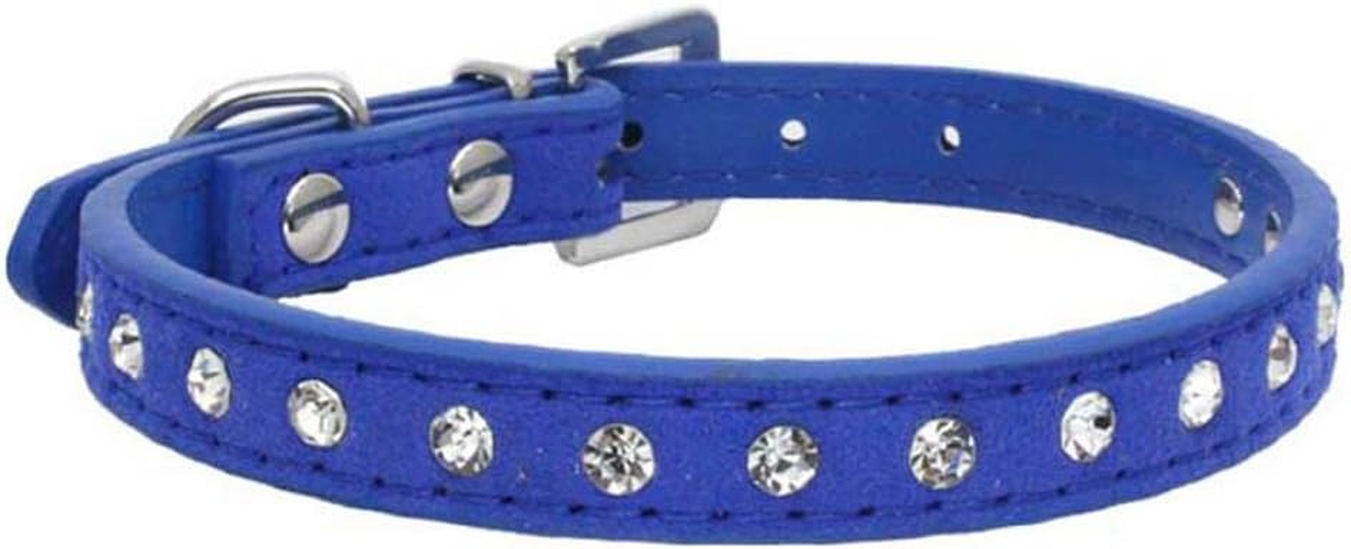 Dogs Kingdom 10 "-16.5" Total Length Suede Skin Jeweled Rhinestones Pet Dog Collar Sparkly Crystal Diamonds Studded Leather Puppy Dog Cat Collar Pink S