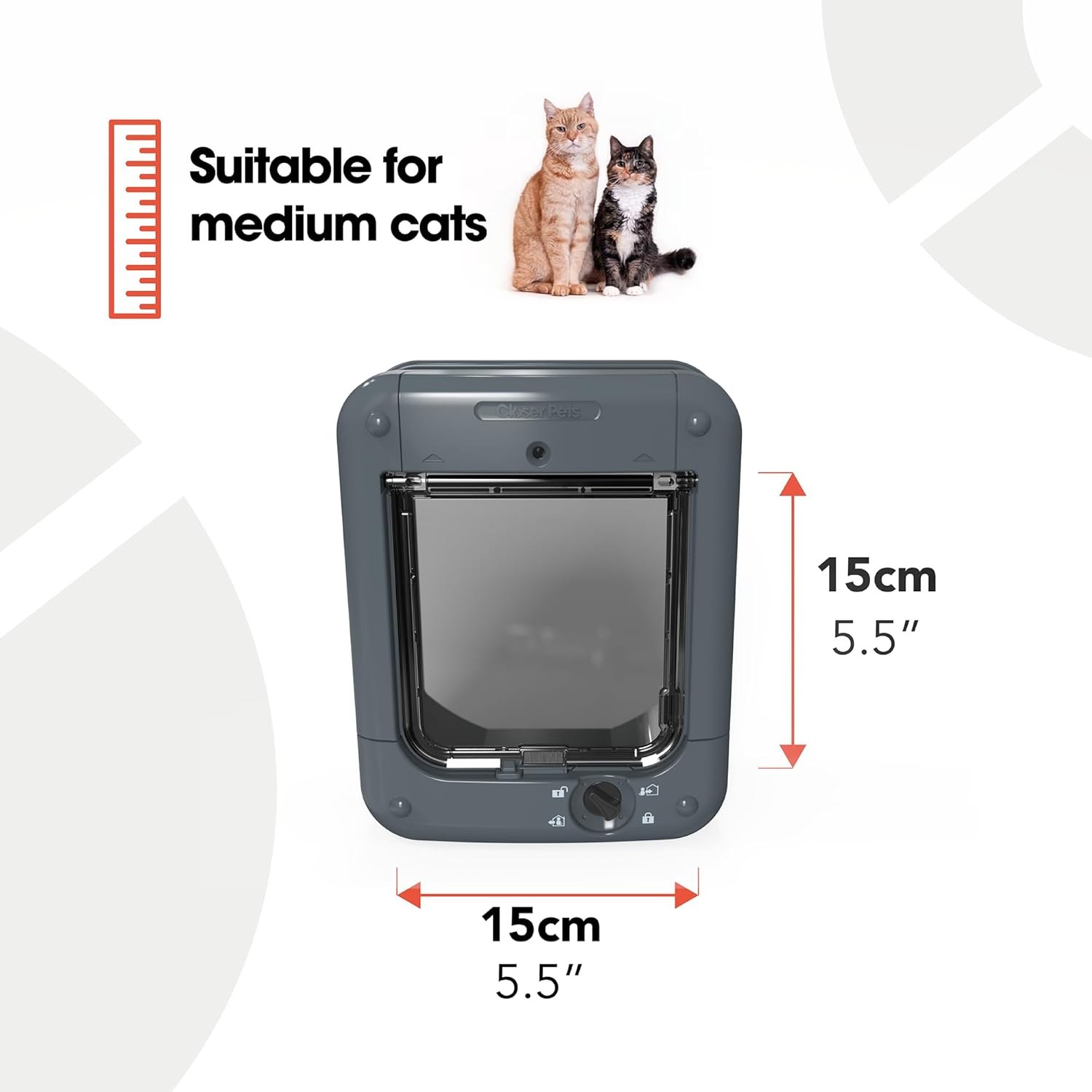 Closer Pets Microchip Activated Cat Flap for up to 30 Cats, Exclusive Entry, Fast Installation, Easy Fitting, Convenient, Tamper Proof, Weatherproof, Silent - White (Grey) image number 1