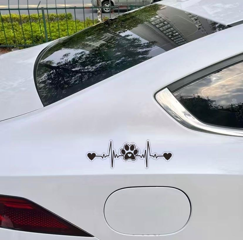 MAKTEM Paw Print Silhouette Heartbeat Car Sticker, Warning Dog on Board Decal, Dog on Board for Pet Lovers, Animal Lover, Paws on Board (Black) image number 1
