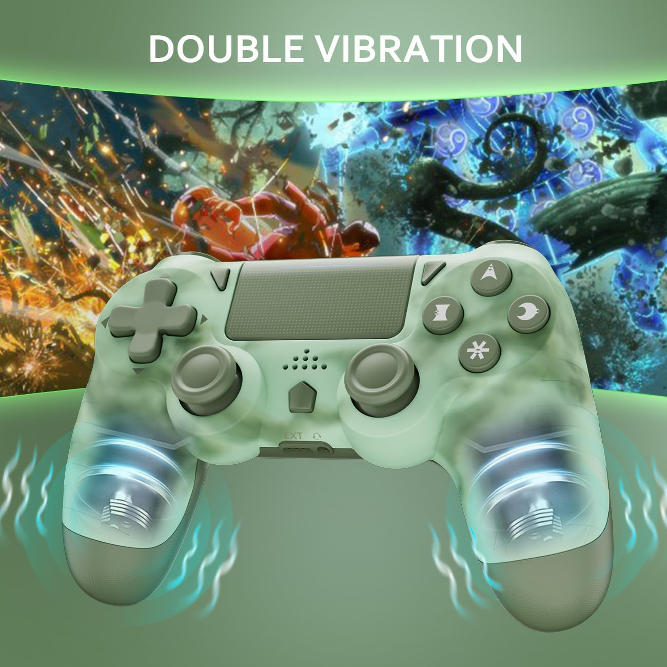 Wireless Controller for PS4, Gamepad for Playstation 4 with Double Vibration/6-Axis Sensor/Type-C Charging Port/Headphone Jack, Ergonomic Non-Slip Grip Compatible with Playstation 4/Slim/Pro (Green) image number 1