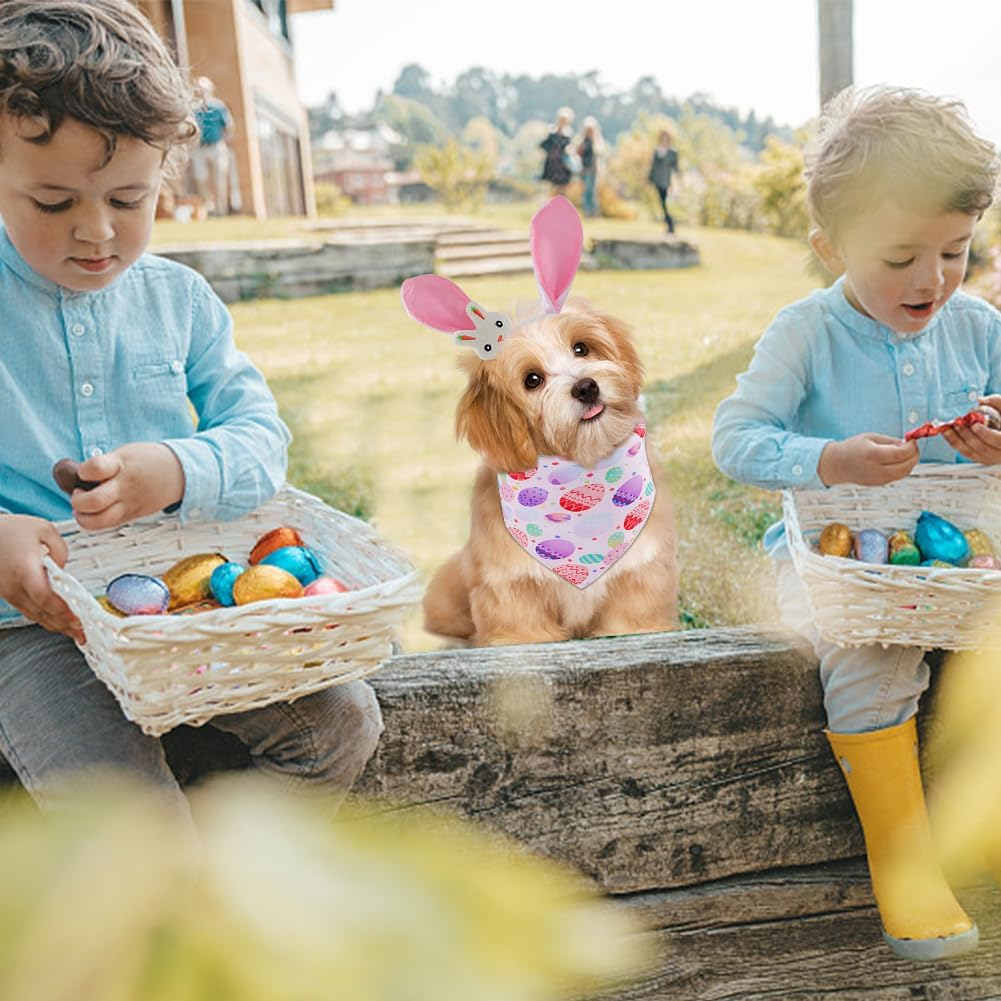 Durdiiy Dog Ear Headband+Easter Dog Bandanas, Cute Bunny/Carrot Ear Hairband+Easter Egg Pattern Easter Dog Scarf Triangle Bibs Pet Kerchief Bandana,Easter Party Puppy Headwear Supplies for Dog Cat (B) image number 3