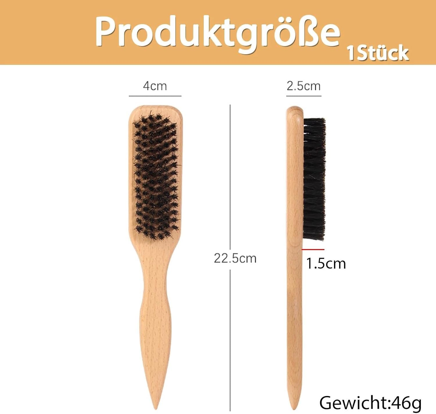 Boar Bristle Hairbrush Smooth Back Smooth Back Hair Brush for Smooth Ponytail and Straightening Baby Hair Flyaways Edge Control Backcombing & Teasing Wide Rat Tail Hair Brush image number 1
