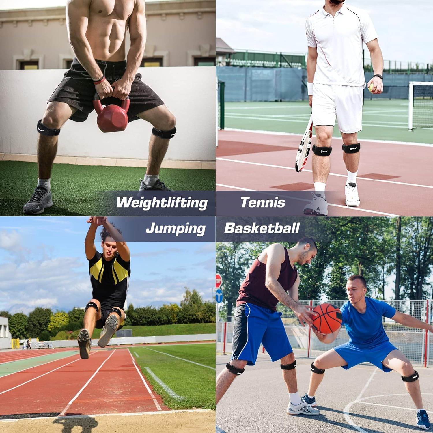 2PCS Thickened Pad & Wide Patella Knee Strap, Pain Relief Patellar Tendon Support, Adjustable Brace Band for Basketball, Running, Jumpers Knee, Volleyball, Tendonitis, Arthritis (Black, One Size) image number 6