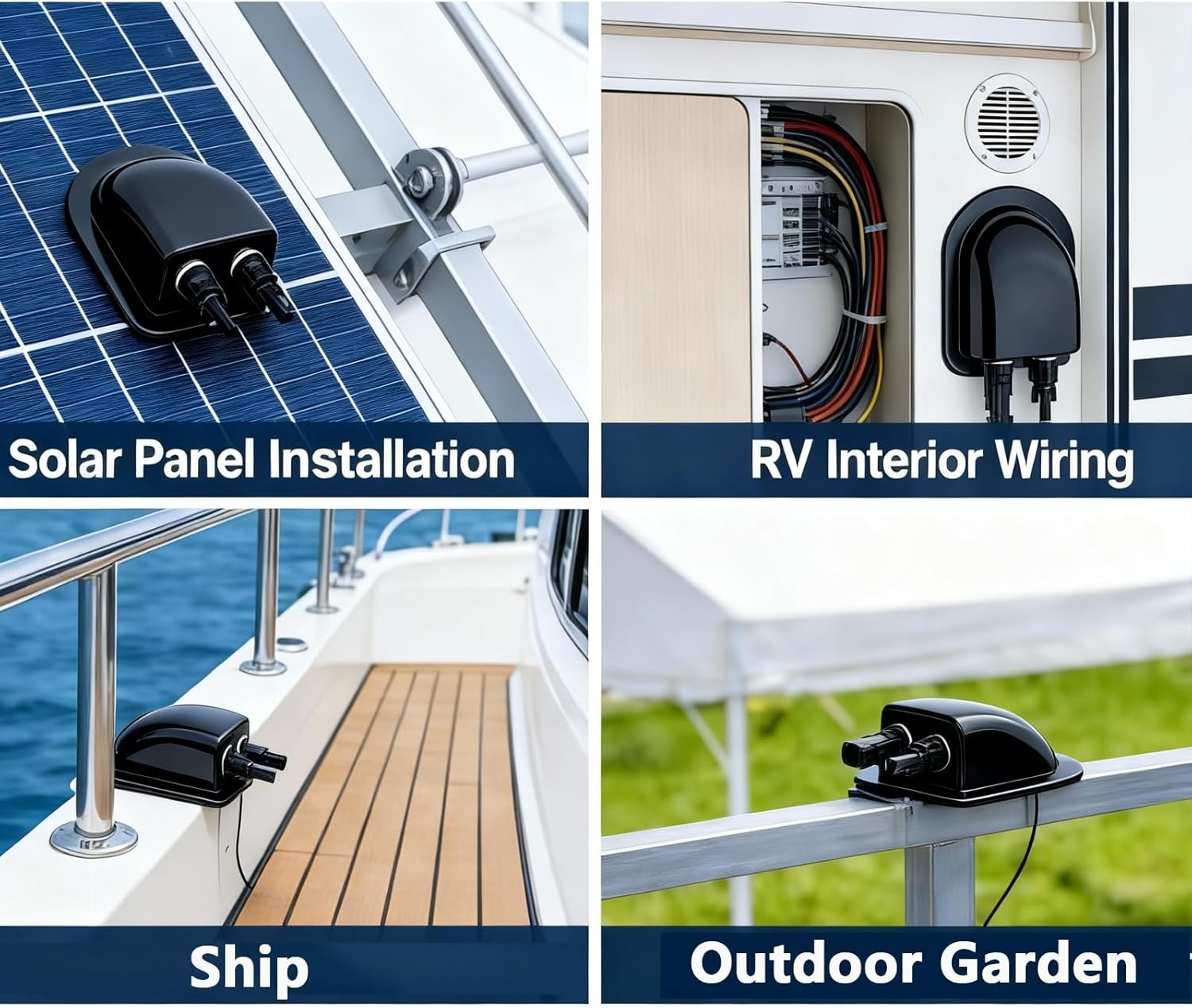 FARLINK Waterproof Solar Cable Box, ABS Solar Double Cable Entry Gland, IP68 Junction Box for Solar Panels, Boats, Yachts, Roofs (Black) image number 5