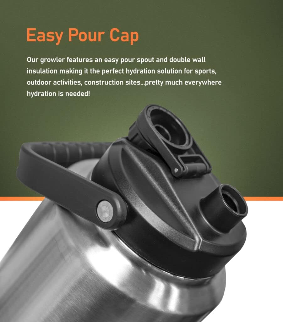 RANGLAND Insulated 1 Gallon Water Bottle with Sleeve - Stainless Steel Wide Mouth Growler with Tactical Carrying Bag - Insulation for Hot/Cold Drinks (128Oz) image number 1