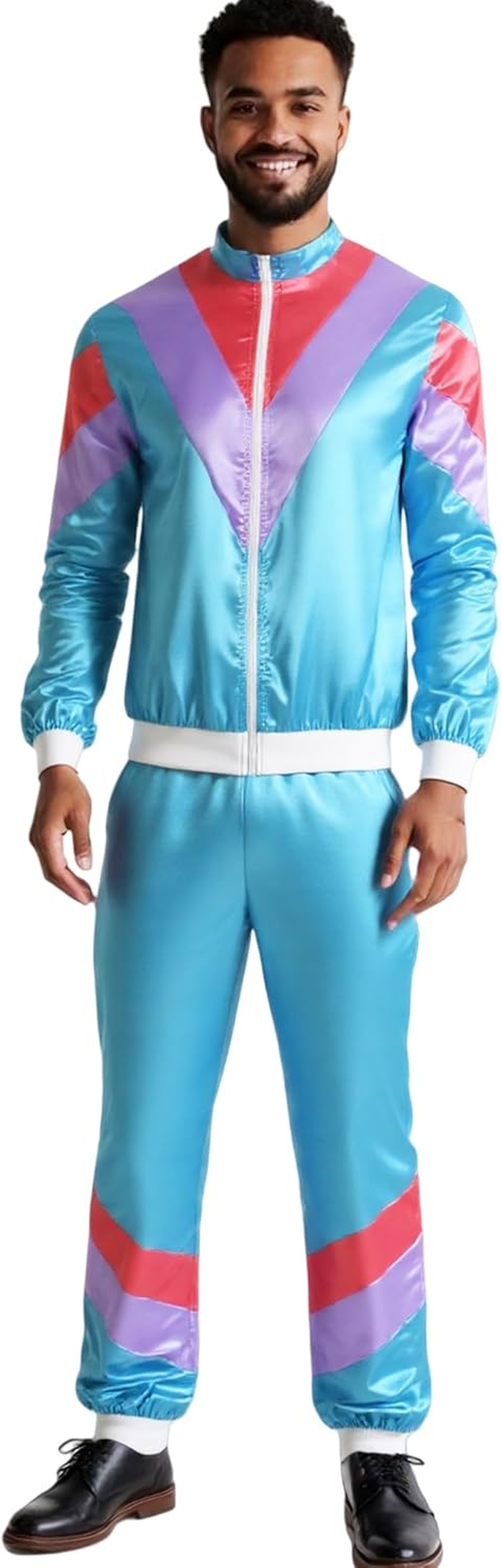 COSOUKE 70S 80S Retro Costume Men Women Shell Suit Halloween Disco Costumes for Adults Long Sleeve Sports Tracksuits Set image number 3