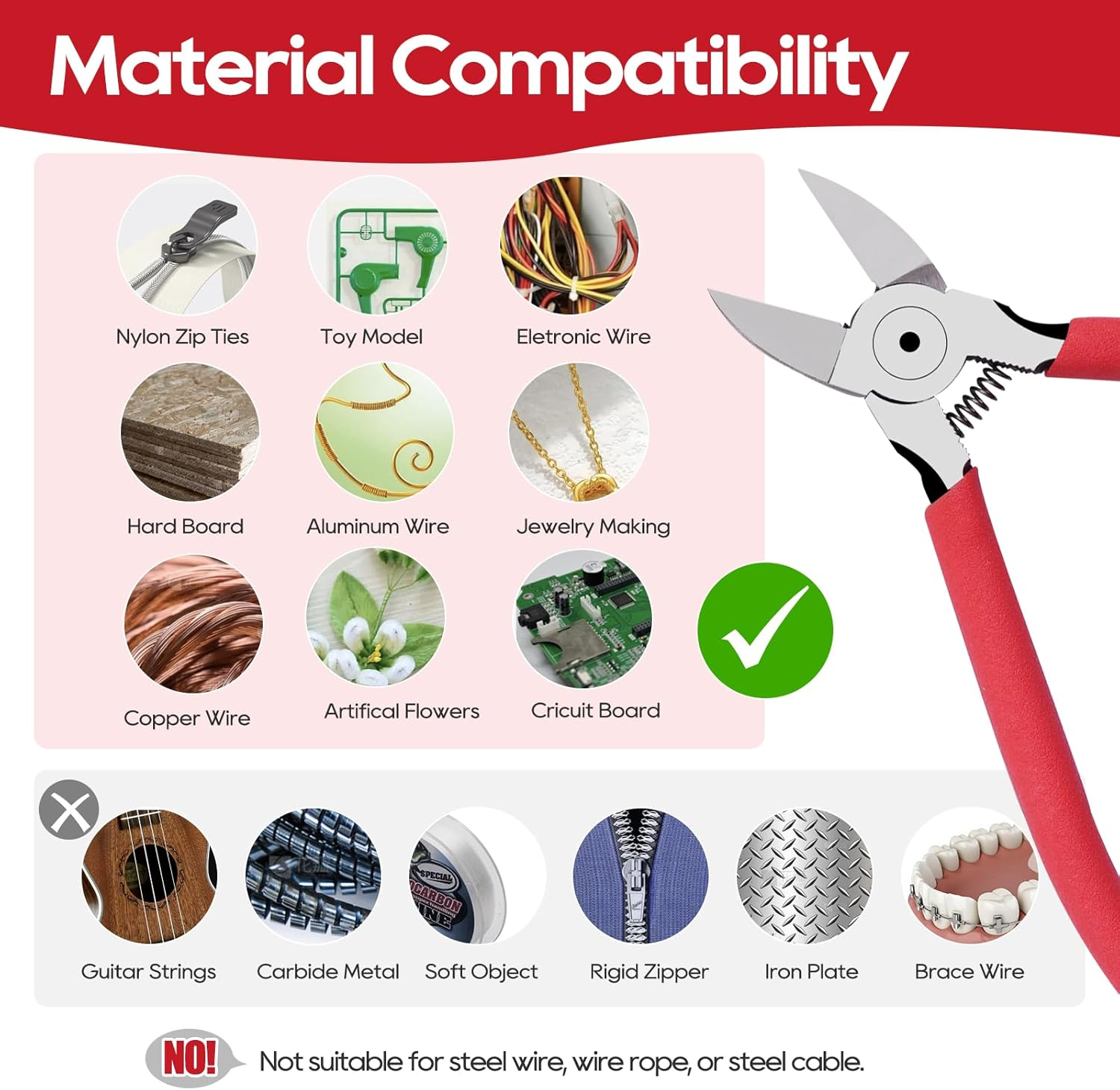 6 Inches Wire Cutters with Longer Flush Cutting Edge, Flush Cutter Tool with Spring Grip for Electronics, Powerful Cutting Pliers for Crafts, Precision Side Cutter for Copper, Plastic, and Zip Ties image number 5