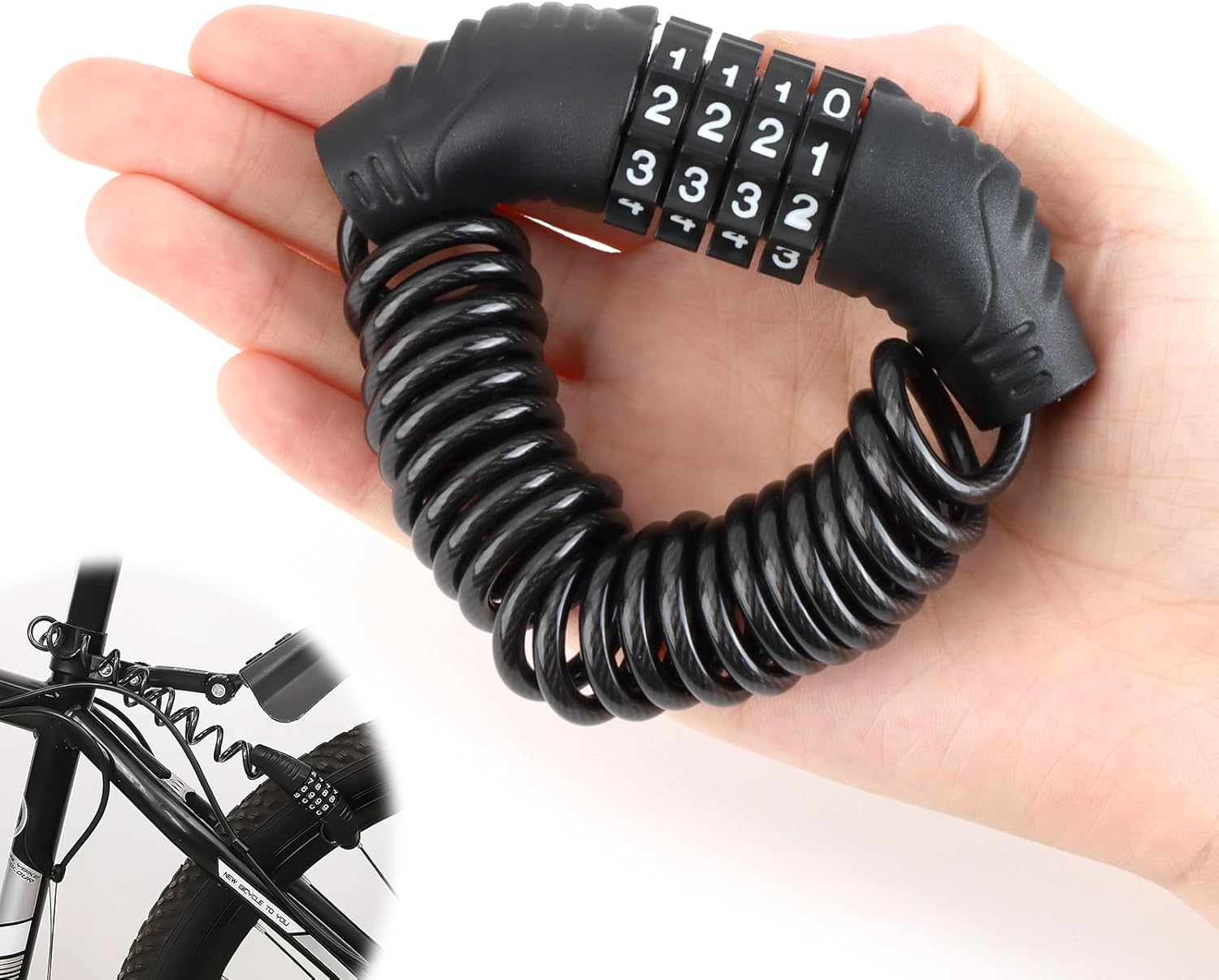 Motorcycle Helmet Lock & Bike Lock - Password Combination Security Lock with 59 Inch Cable, Portable for Bicycle, Motorbike, Suitcase, Luggage & Stroller, Retractable 4 Digit Motorcycle Helmet Lock image number 6