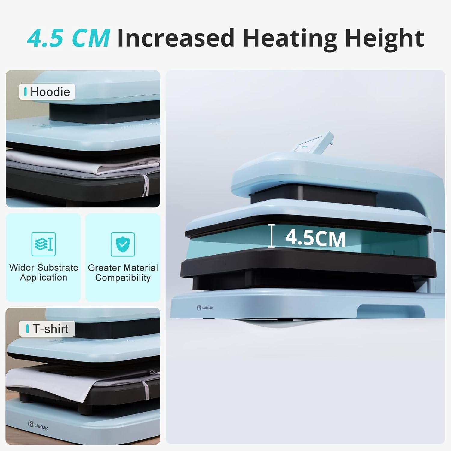 Loklik Auto Heat Press 2 - Heat Press Machine for T Shirts with Adjustable Pressure & Higher Heating Height, Heat up Fast & Evenly Heat Press 15X15 for Sublimation, Puff HTV, Heat Transfer Projects image number 3